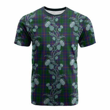 Carmichael Tartan Cotton T-shirt Seamless Scottish Thistle Flowers