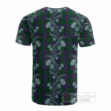 Carmichael Tartan Cotton T-shirt Seamless Scottish Thistle Flowers