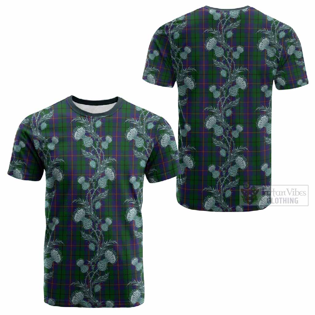 Carmichael Tartan Cotton T-shirt Seamless Scottish Thistle Flowers