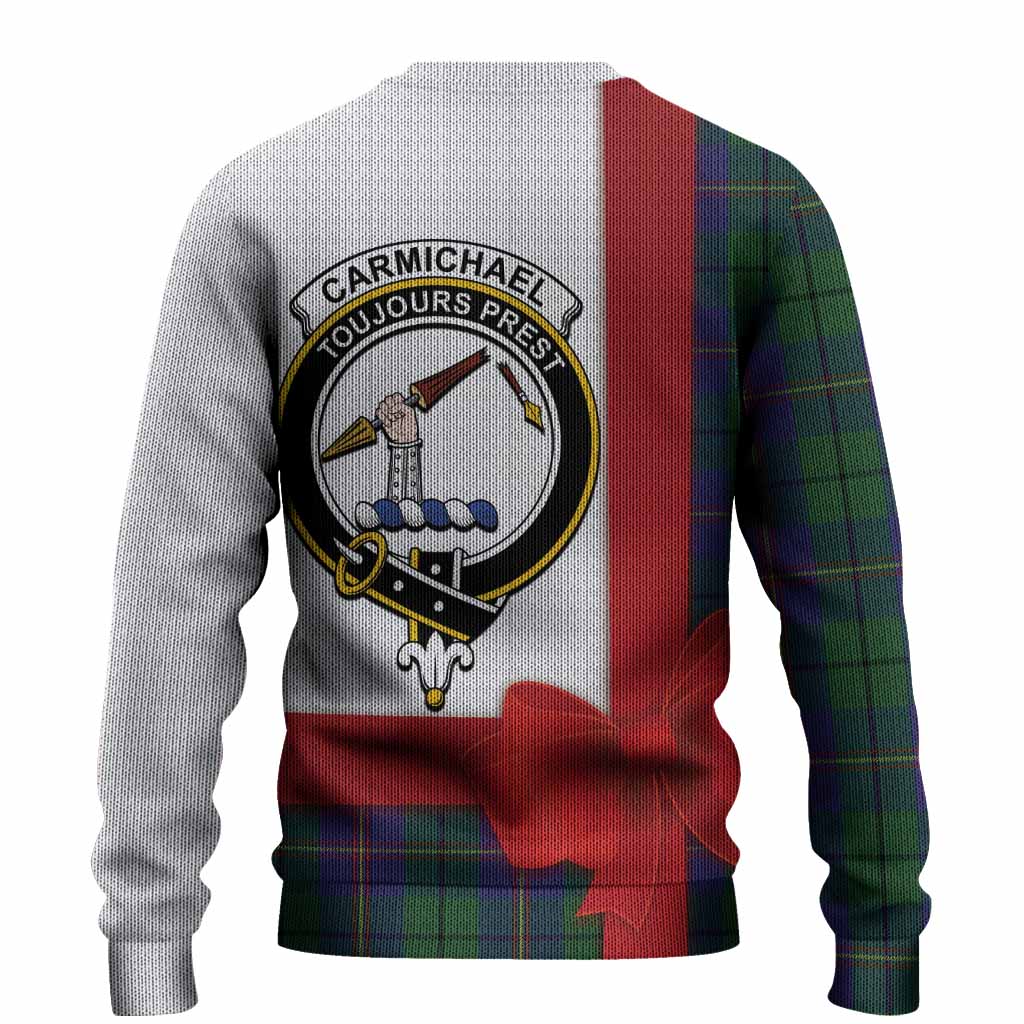 Carmichael Tartan Crest Christmas Christmas Ugly Sweater Highland Cow Bagpipes Coquette Bow Style