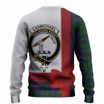 Carmichael Tartan Crest Christmas Christmas Ugly Sweater Highland Cow Bagpipes Coquette Bow Style