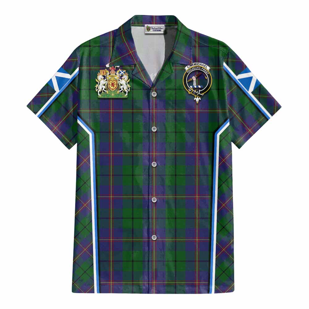 Carmichael Tartan Crest Cotton Hawaiian Shirt Scotland Coat of Arm Flag Style - Tartan Vibes Clothing