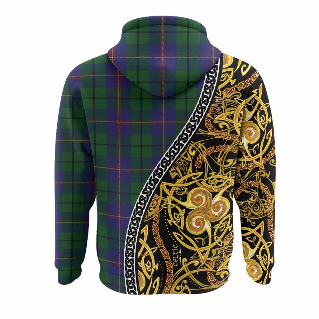 Carmichael Tartan Crest Hoodie Celtic Knot and Triple Trickle Spiral Symbols