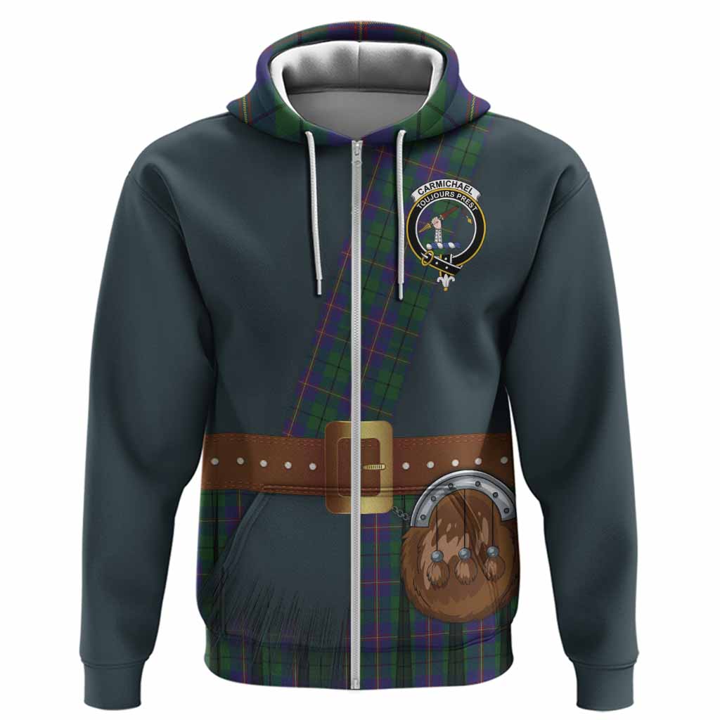 Carmichael Tartan Crest Hoodie Kilt Costume Style