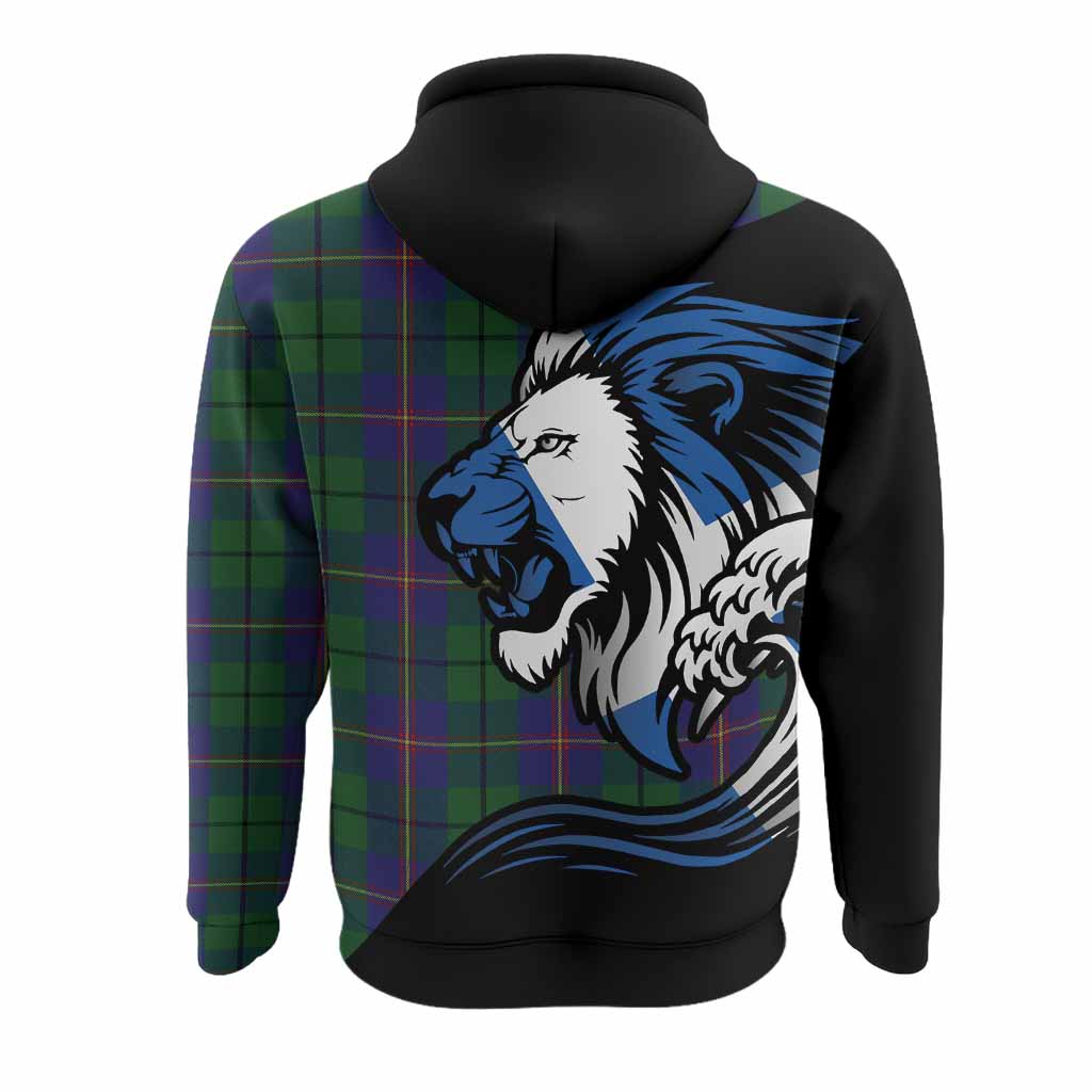 Carmichael Tartan Crest Hoodie Scottish Golden Lions Wave Flow