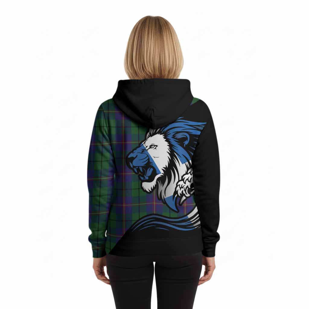 Carmichael Tartan Crest Hoodie Scottish Golden Lions Wave Flow