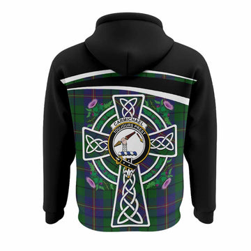 Carmichael Tartan Crest Hoodie Scottish Thistle Celtic Cross Alba Gu Brath