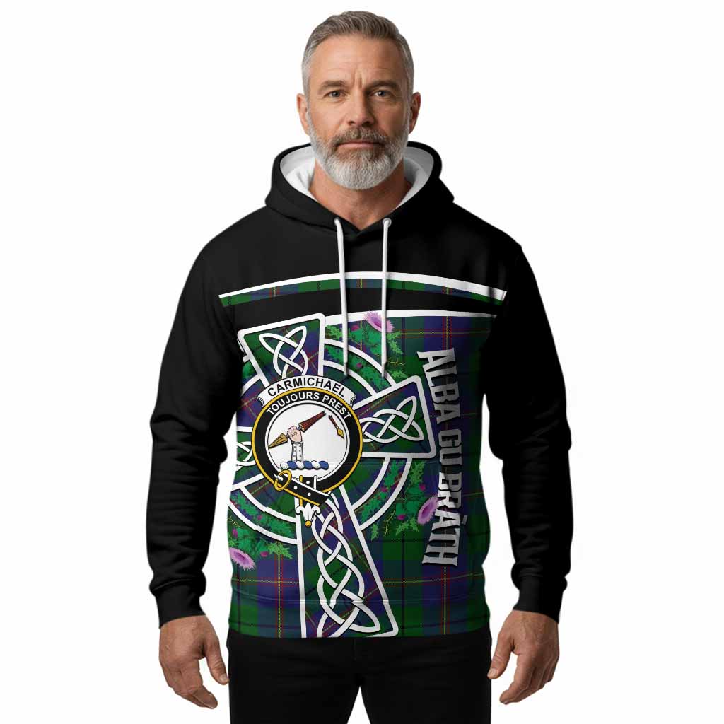 Carmichael Tartan Crest Hoodie Scottish Thistle Celtic Cross Alba Gu Brath