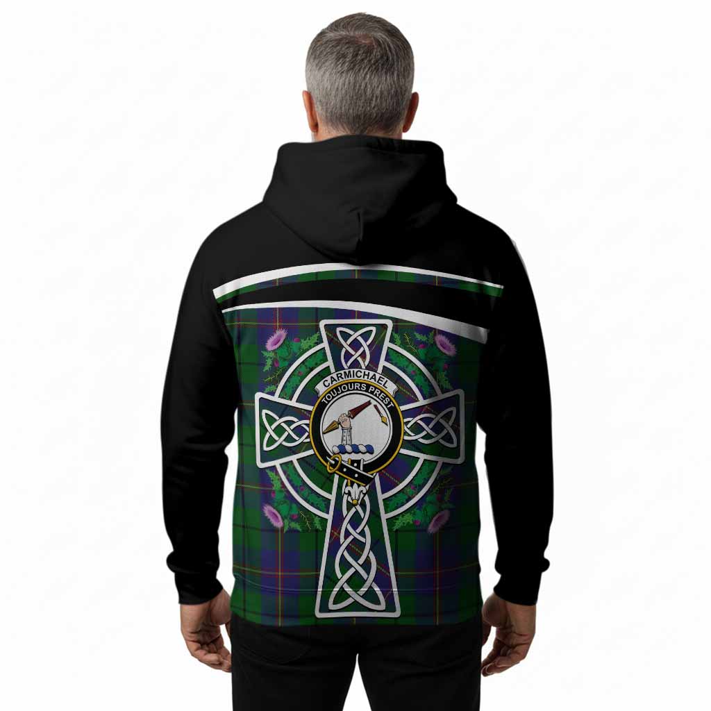 Carmichael Tartan Crest Hoodie Scottish Thistle Celtic Cross Alba Gu Brath