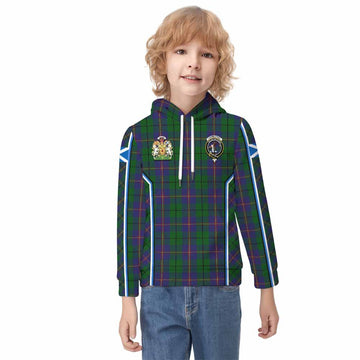 Carmichael Tartan Crest Kid Hoodie Scotland Coat of Arm Flag Style - Tartan Vibes Clothing