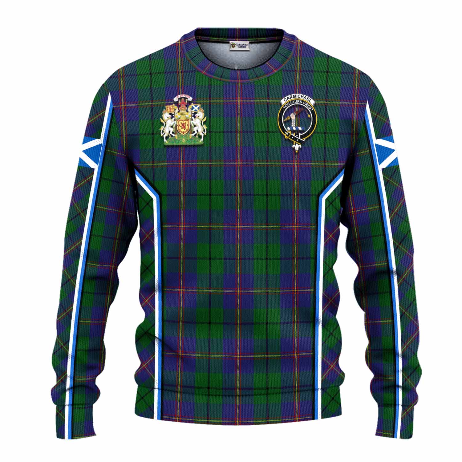 Carmichael Tartan Crest Knitted Sweater Scotland Coat of Arm Flag Style - Tartan Vibes Clothing