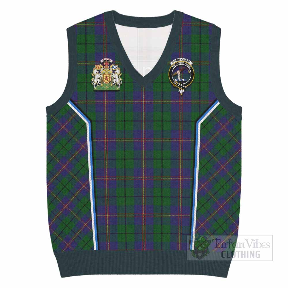 Carmichael Tartan Crest Knitted V-Neck Vest Scotland Coat of Arm Flag Style - Tartan Vibes Clothing