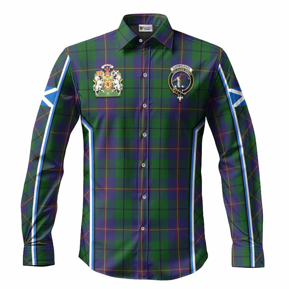 Carmichael Tartan Crest Long Sleeve Button Shirts Scotland Coat of Arm Flag Style - Tartan Vibes Clothing