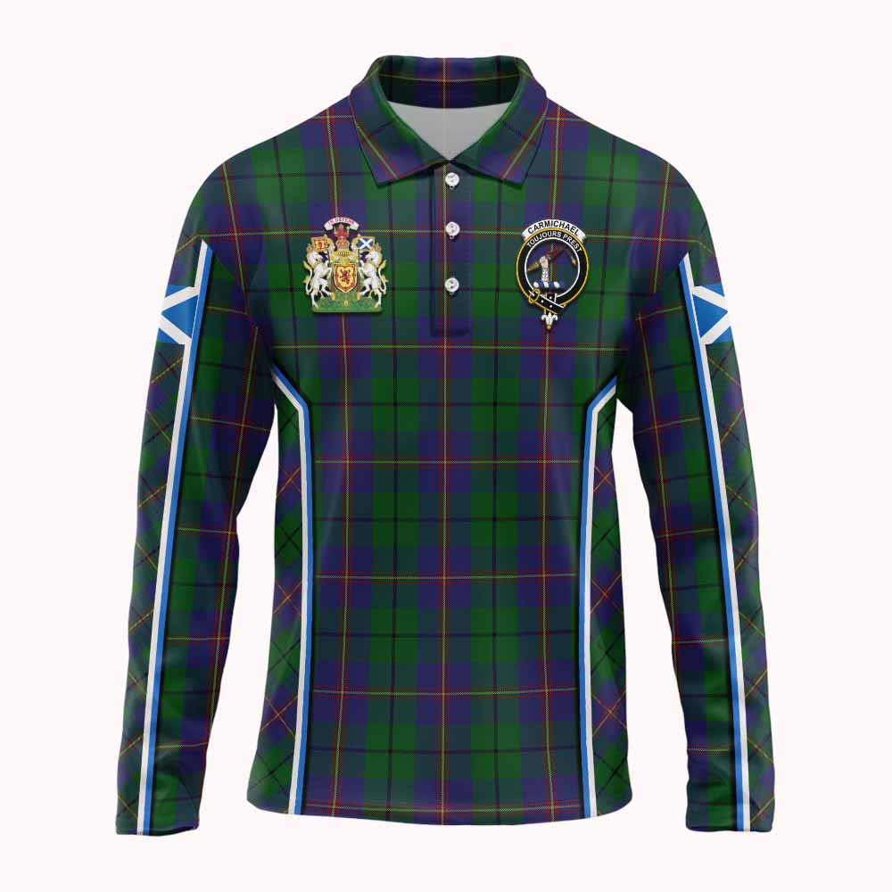 Carmichael Tartan Crest Long Sleeve Polo Shirt Scotland Coat of Arm Flag Style - Tartan Vibes Clothing