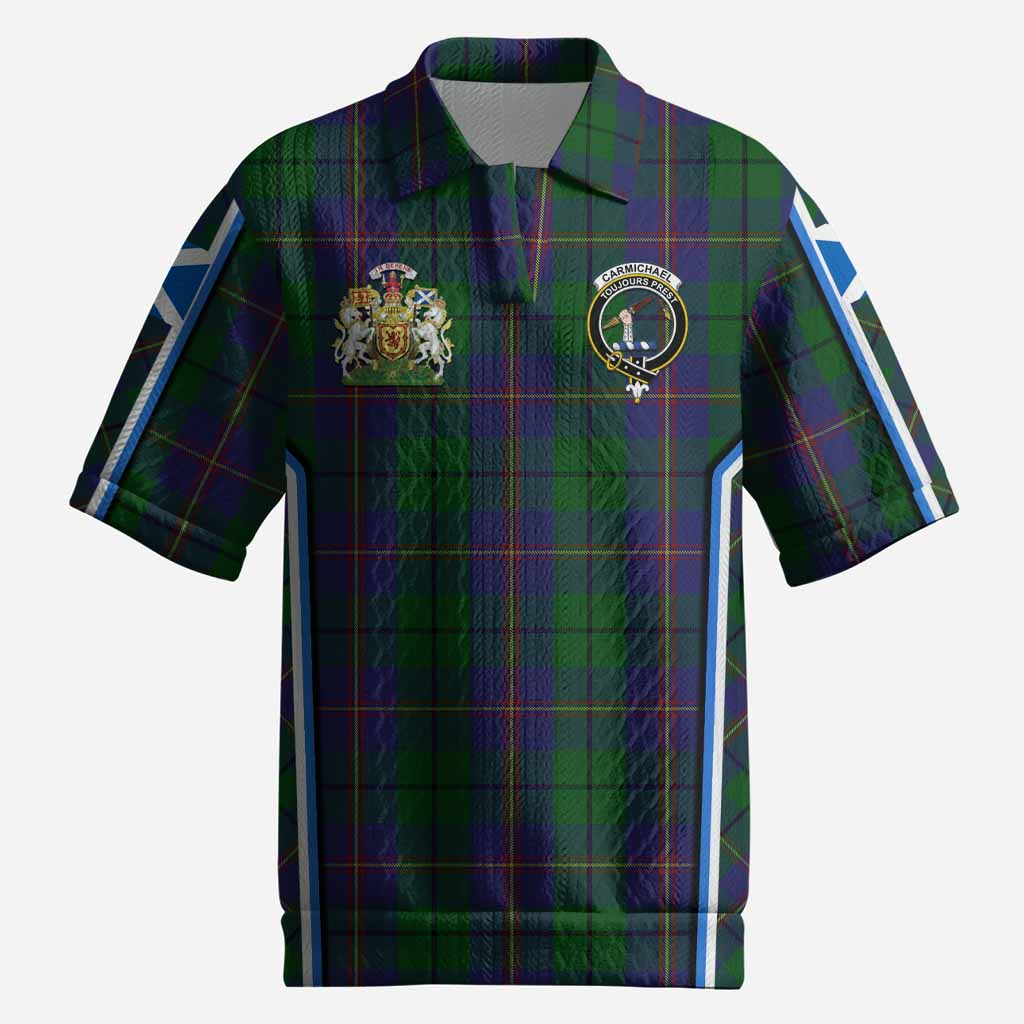 Carmichael Tartan Crest Men’s Polo Sweater Top Scotland Coat of Arm Flag Style