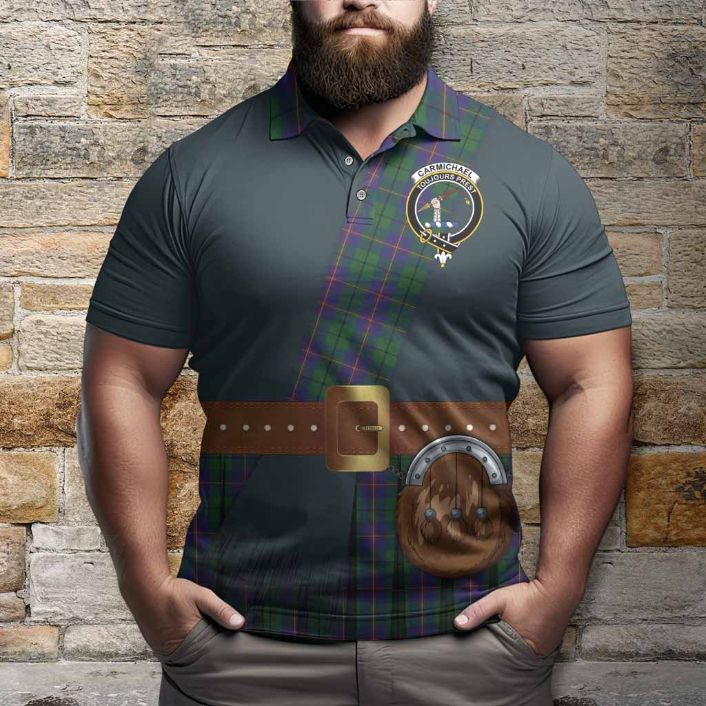 Carmichael Tartan Crest Polo Shirt Kilt Costume Style