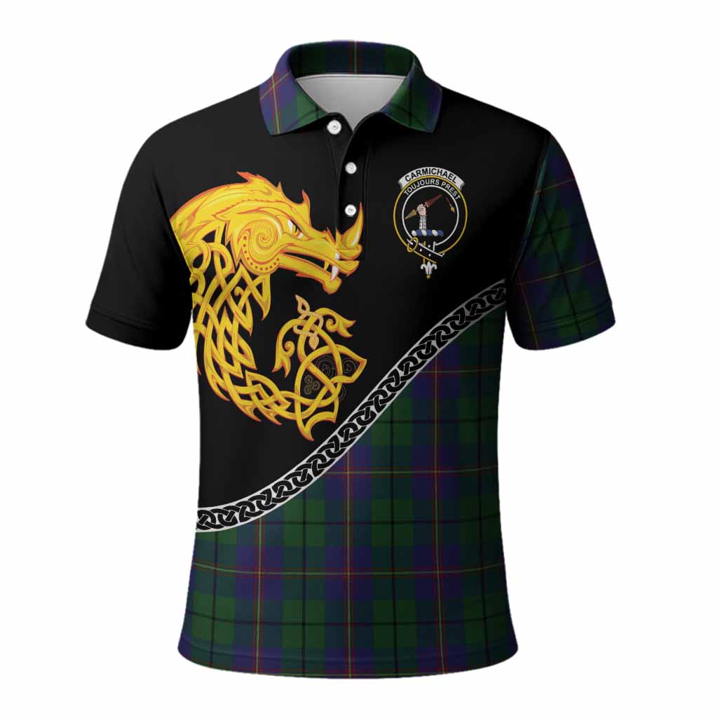 Carmichael Tartan Crest Polo Shirt Legendary Dragon Knot Half Style