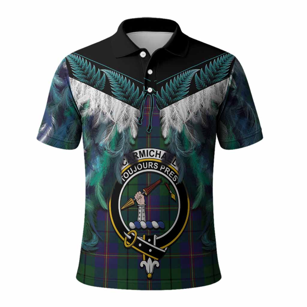 Carmichael Tartan Crest Polo Shirt New Zealand Maori Korowai Cloak