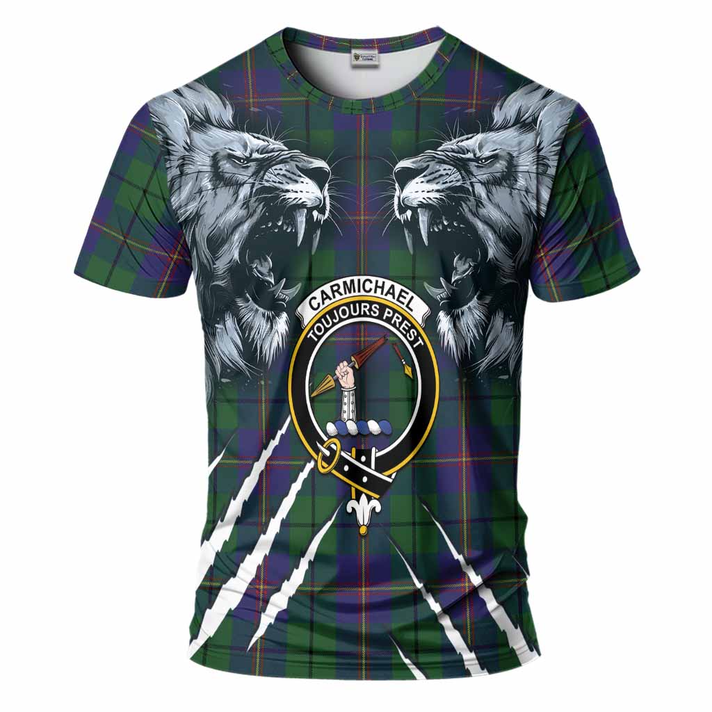 Carmichael Tartan Crest T-Shirt Ferocious Lion Style