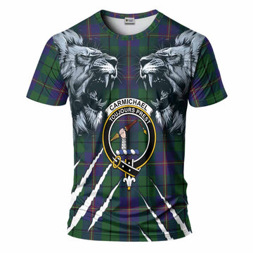 Carmichael Tartan Crest T-Shirt Ferocious Lion Style