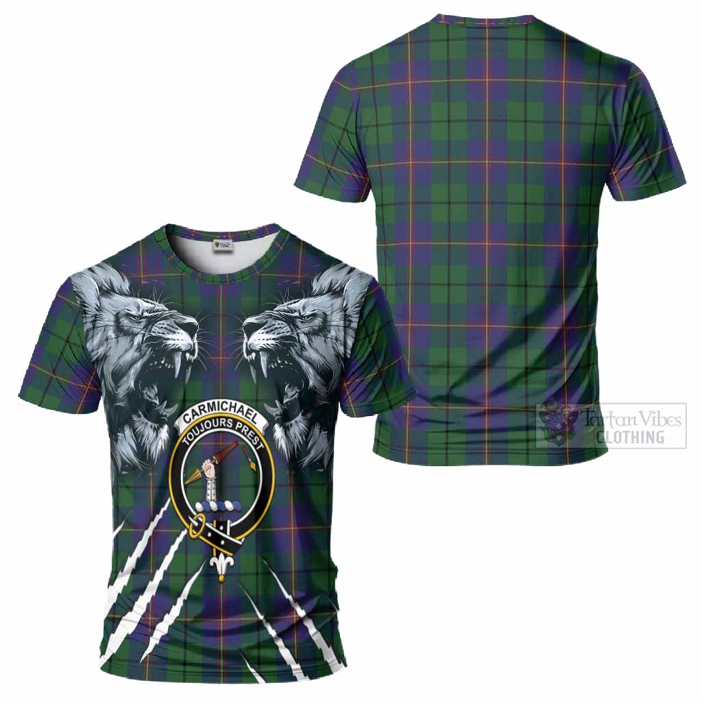 Carmichael Tartan Crest T-Shirt Ferocious Lion Style