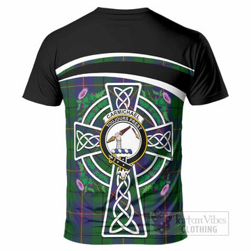 Carmichael Tartan Crest T-Shirt Scottish Thistle Celtic Cross Alba Gu Brath