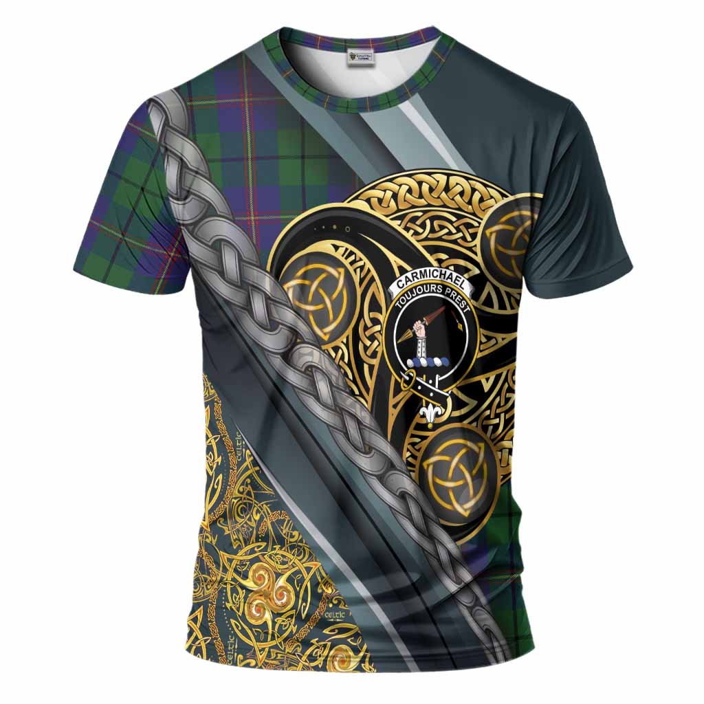 Carmichael Tartan Crest T-Shirt Scottish Triskele Celtic