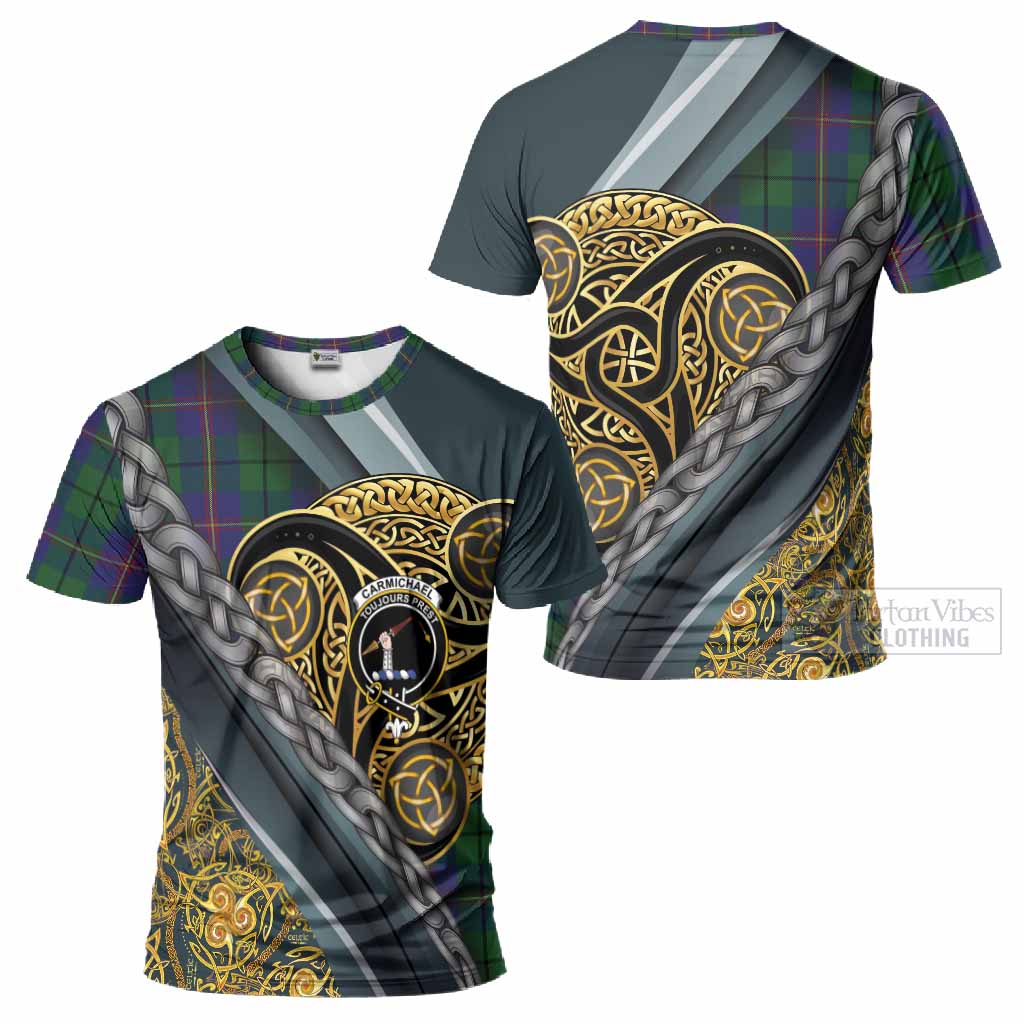 Carmichael Tartan Crest T-Shirt Scottish Triskele Celtic