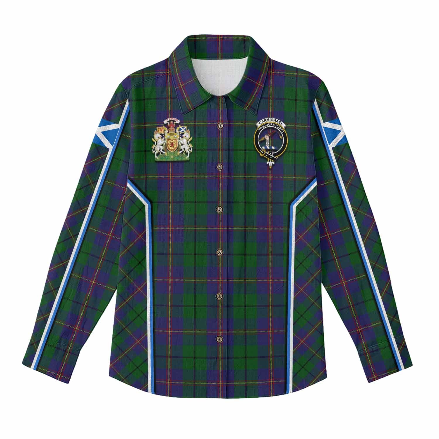 Carmichael Tartan Crest Women Casual Shirt Scotland Coat of Arm Flag Style - Tartan Vibes Clothing