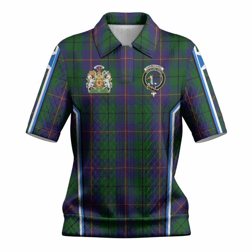 Carmichael Tartan Crest Women’s Polo Sweater Top Scotland Coat of Arm Flag Style