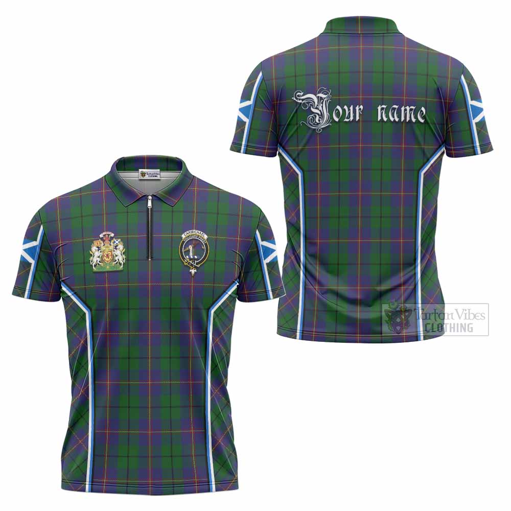 Carmichael Tartan Crest Zipper Polo Shirt Scotland Coat of Arm Flag Style - Tartan Vibes Clothing