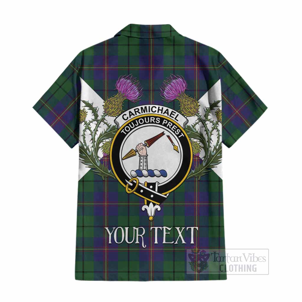 Carmichael Tartan Family Crest Cotton Hawaiian Shirt Scottish Burns Night Thistle Floral