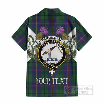 Carmichael Tartan Family Crest Cotton Hawaiian Shirt Scottish Burns Night Thistle Floral