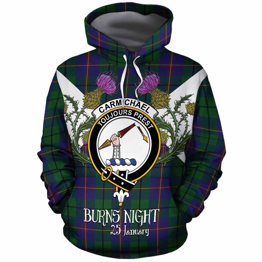 Carmichael Tartan Family Crest Cotton Hoodie Scottish Burns Night Thistle Floral