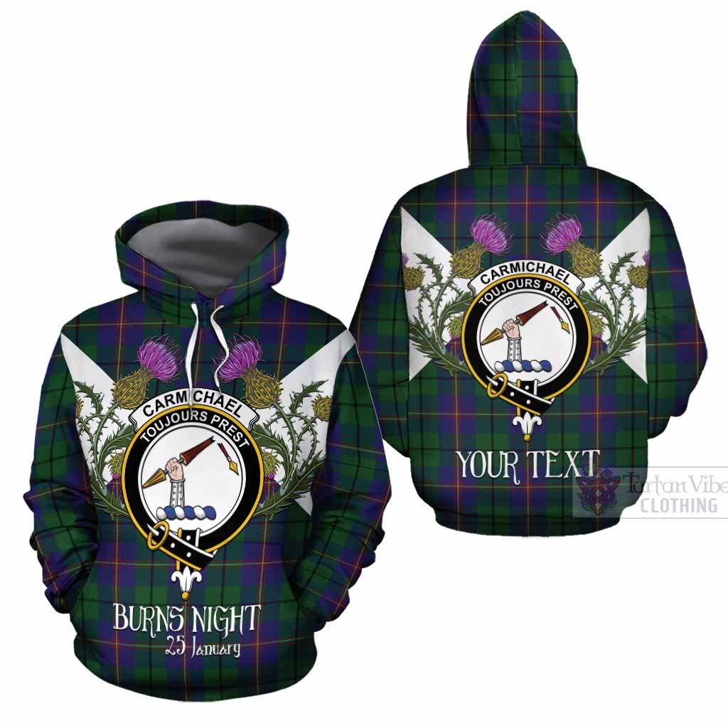 Carmichael Tartan Family Crest Cotton Hoodie Scottish Burns Night Thistle Floral