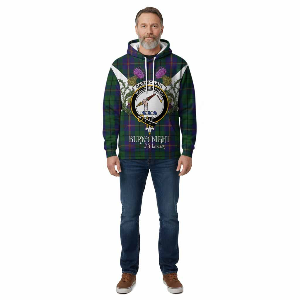 Carmichael Tartan Family Crest Cotton Hoodie Scottish Burns Night Thistle Floral