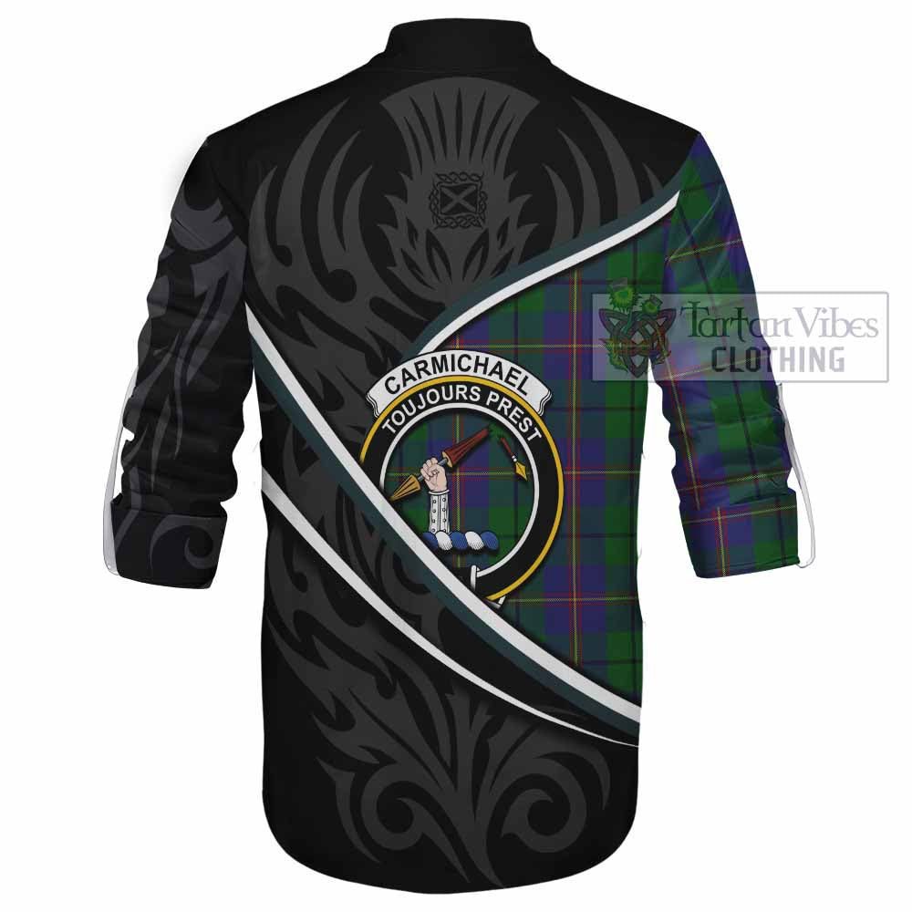 Carmichael Tartan Family Crest Ghillie Kilt Shirt Celtic Scottish Thistle Floral - Tartan Vibes Clothing