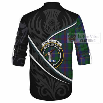 Carmichael Tartan Family Crest Ghillie Kilt Shirt Celtic Scottish Thistle Floral - Tartan Vibes Clothing