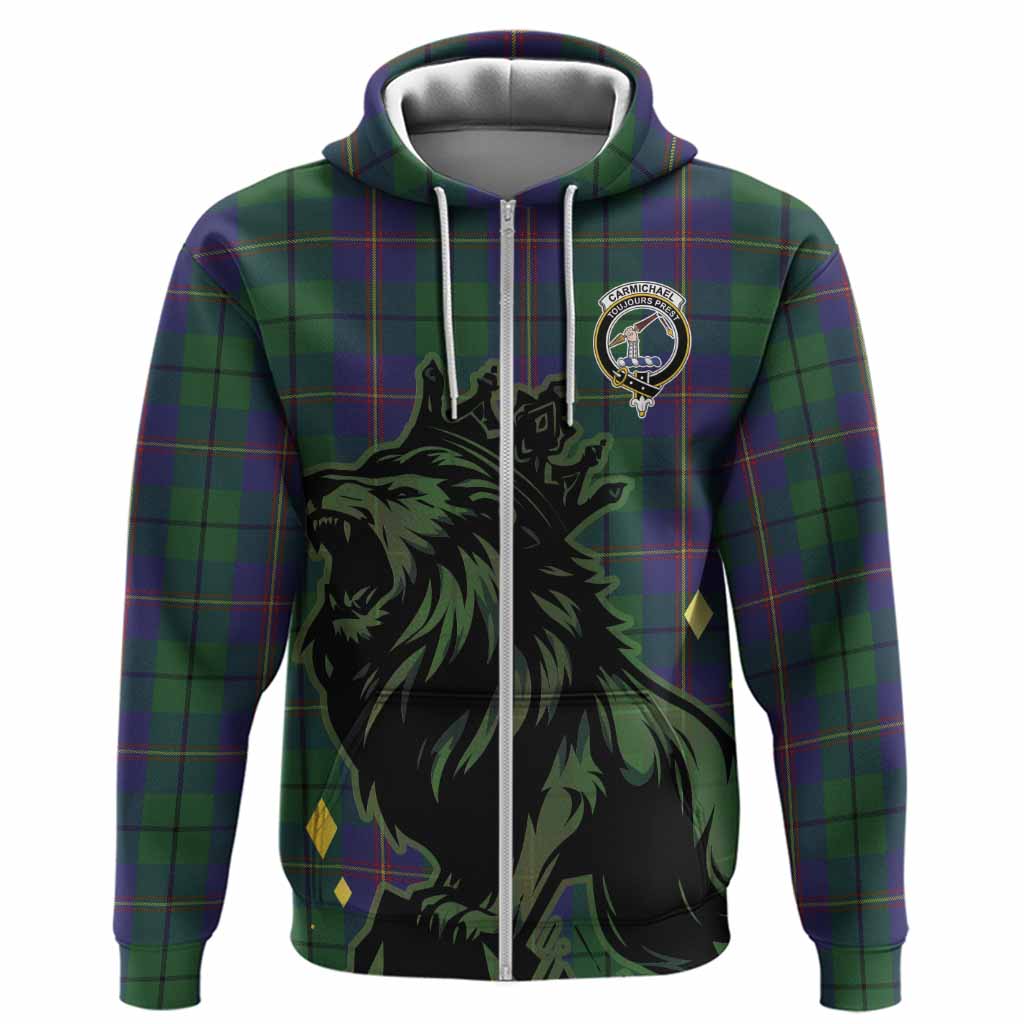 Carmichael Tartan Family Crest Hoodie Crowned Lion Roaring