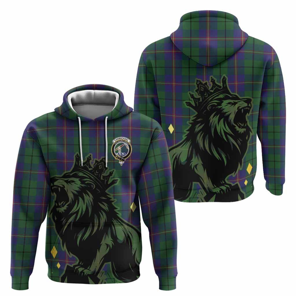 Carmichael Tartan Family Crest Hoodie Crowned Lion Roaring