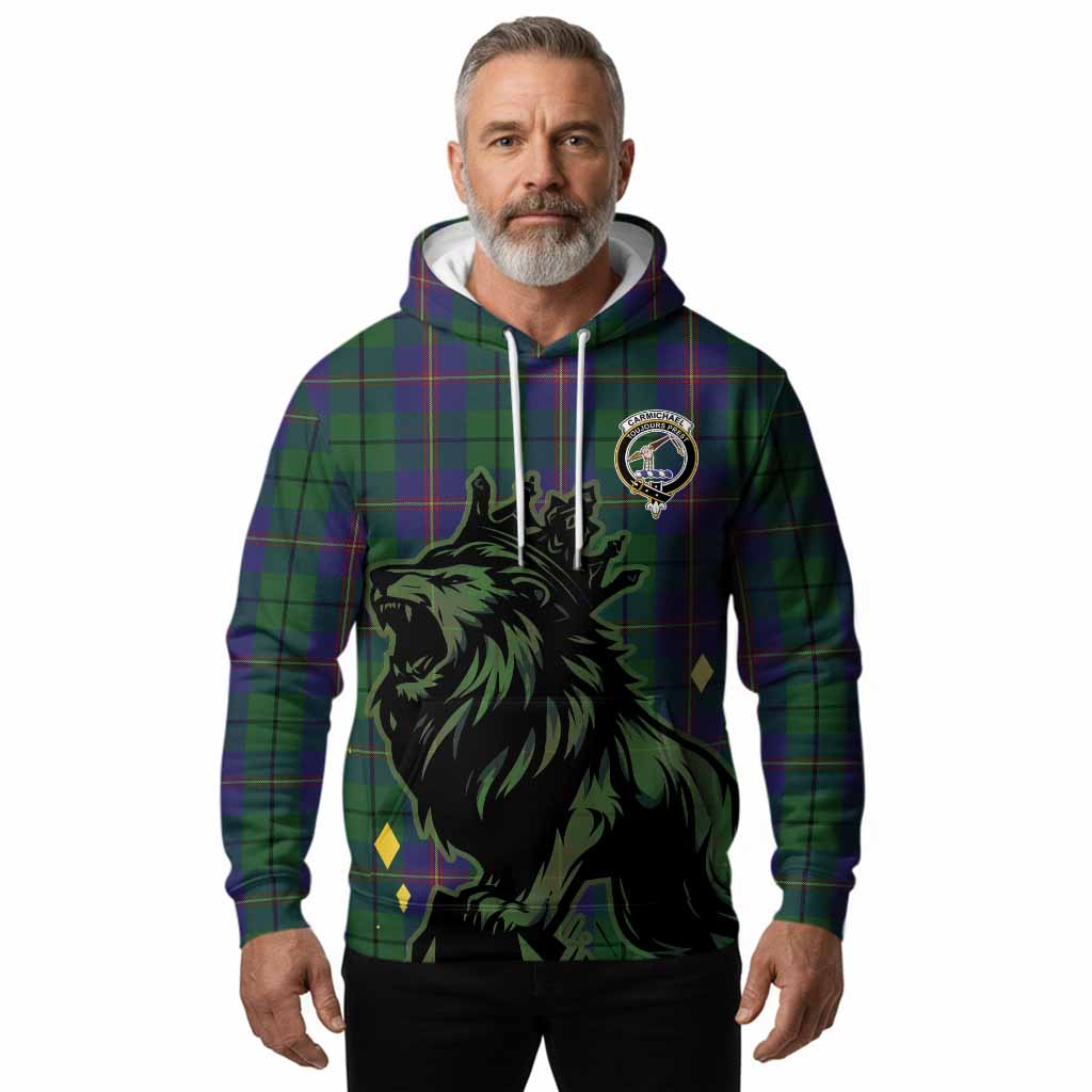 Carmichael Tartan Family Crest Hoodie Crowned Lion Roaring