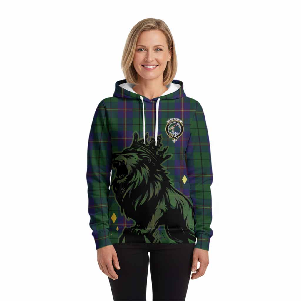 Carmichael Tartan Family Crest Hoodie Crowned Lion Roaring