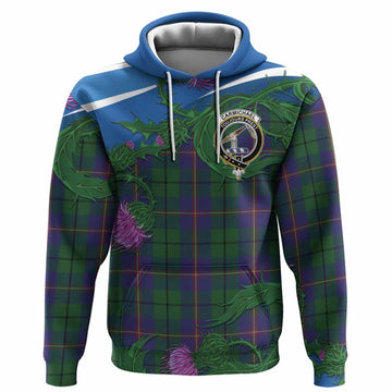 Carmichael Tartan Family Crest Hoodie Thistle in Minimalism