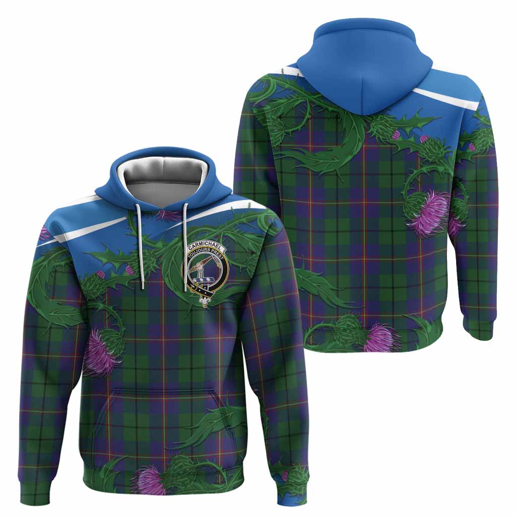 Carmichael Tartan Family Crest Hoodie Thistle in Minimalism