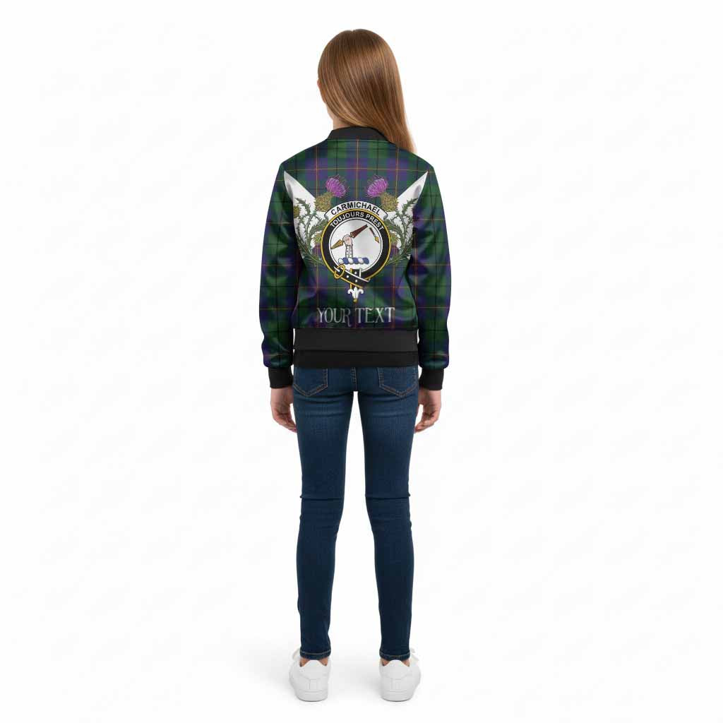 Carmichael Tartan Family Crest Kid Bomber Jacket Scottish Burns Night Thistle Floral