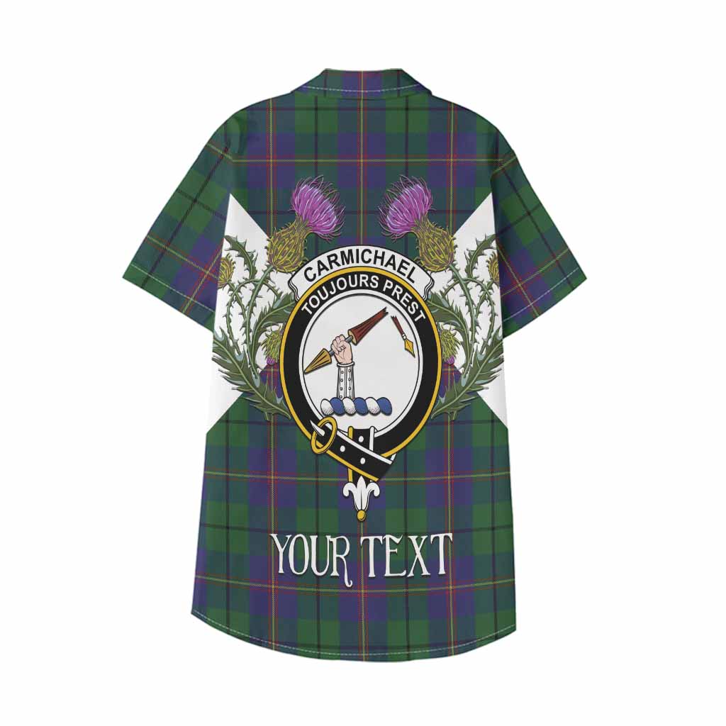 Carmichael Tartan Family Crest Kid Hawaiian Shirt Scottish Burns Night Thistle Floral