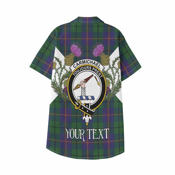 Carmichael Tartan Family Crest Kid Hawaiian Shirt Scottish Burns Night Thistle Floral