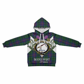 Carmichael Tartan Family Crest Kid Hoodie Scottish Burns Night Thistle Floral