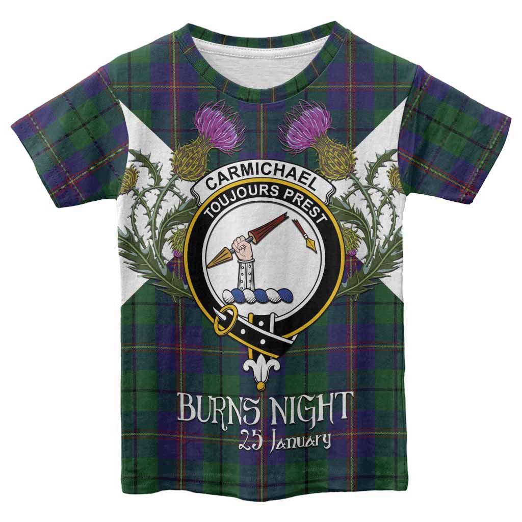 Carmichael Tartan Family Crest Kid T-shirt Scottish Burns Night Thistle Floral