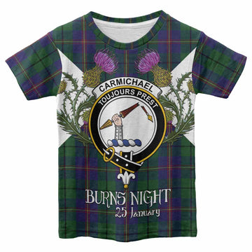 Carmichael Tartan Family Crest Kid T-shirt Scottish Burns Night Thistle Floral